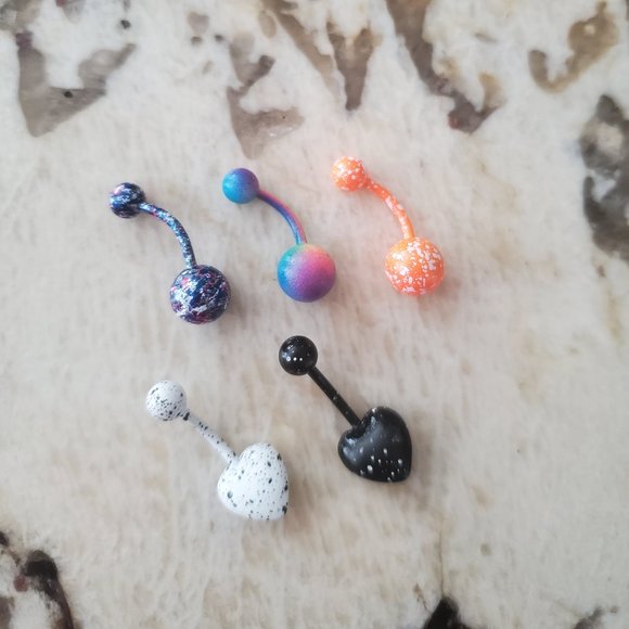 14g belly ring, navel piercing set, banana barbell 5 Bundle - Picture 3 of 3